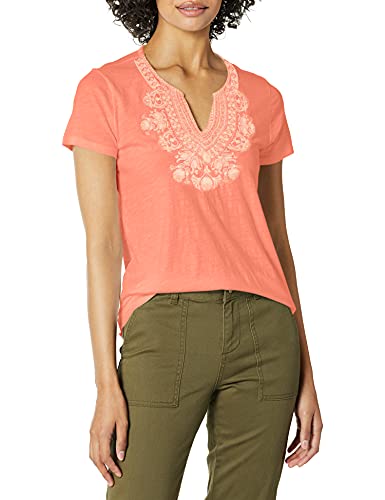 Cotton Embroidered V-Neck Short Sleeve T-Shirt
